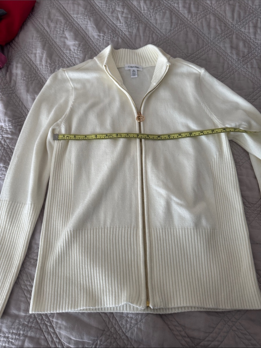 Calvin Klein Cream Zip-Up Cardigan with Gold Pull